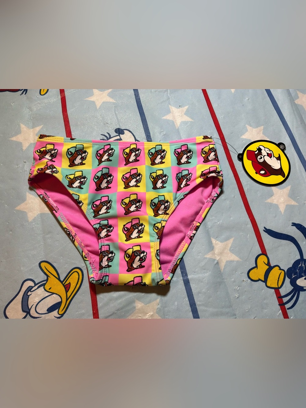 Buc-ee’s youth swimsuit bottoms pastel checkerboard bucee beaver size XS